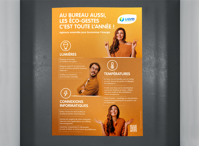 Affiche de bureau du groupe UEM sensibilisant aux eco-gestes